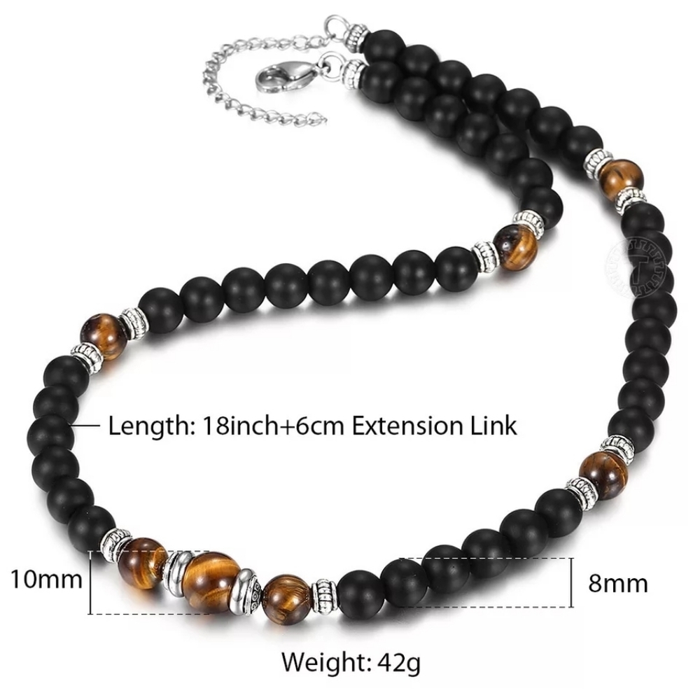Natural tiger eye and black Stone beaded necklace… - Picture 4 of 5
